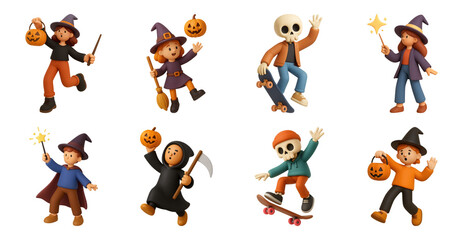 PNG Playful Halloween character illustrations, element set on transparent background