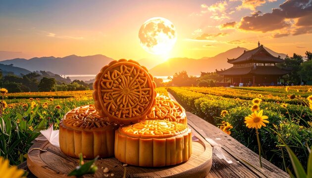 Chinese full season moon celebrating moon family mooncakes, MidAutumn harvest under festival reunions, communities