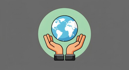 Hands Holding Planet Earth Icon: Global Care and Environmental Protection Concept