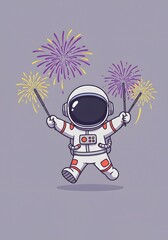Happy Astronaut with Fireworks