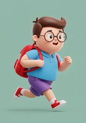 Happy Cartoon Boy Running to School with Backpack, Back to School Concept