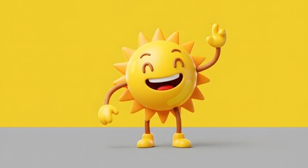 Happy Cartoon Sun Character Waving and Smiling