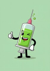 Happy Cartoon Syringe Giving Thumbs Up