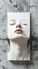 Serene Woman Portrait: Pale Skin, Closed Eyes, Neutral Background