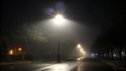 Street Lights in Fog on Wet Road at Night empt spotlight