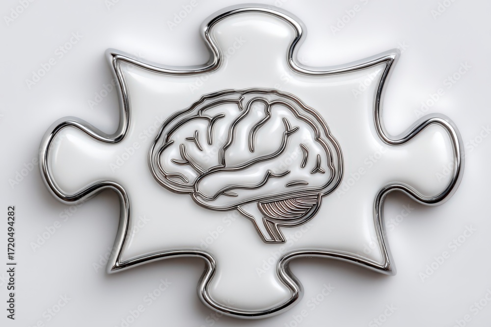 Poster the intricately designed puzzle piece featuring a brain illustration exemplifying cognitive connecti