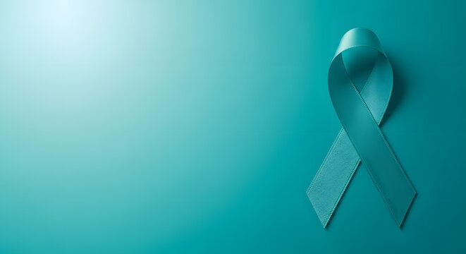 Ovarian and Cervical Cancer Awareness. a Teal Ribbonin Top View position, Uterus, Female Reproductive System, Women's Health, PCOS and Gynecology