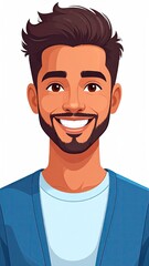 Smiling Man Portrait: Blue Cardigan, Brown Hair