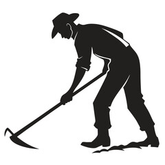 Farmer digging soil with hoe silhouette