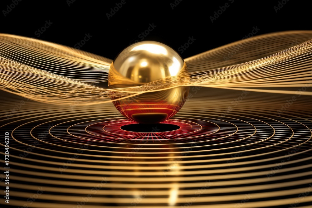 Aufkleber golden sphere surrounded by intricate light waves creating mesmerizing patterns in a dynamic visual 