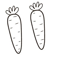 Black and white carrot illustration. Carrot sketch on a white background. Carrot drawing with a simple black border. Hand drawn carrot illustration.