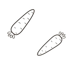 Black and white carrot illustration. Carrot sketch on a white background. Carrot drawing with a simple black border. Hand drawn carrot illustration.