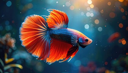 Vibrant Orange and Blue Betta Fish in Aquatic Setting