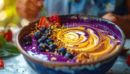 Vibrant Purple Smoothie Bowl with Berries and Granola