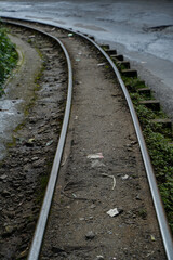 Fototapeta premium toy train railroad tracks in the countryside Datrjeeeling.