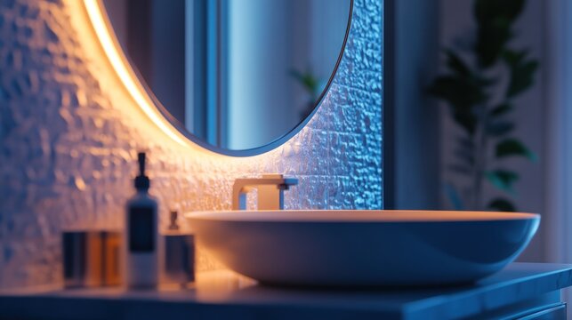 Modern Bathroom Design: Illuminated Sink and Mirror - Powered by Adobe