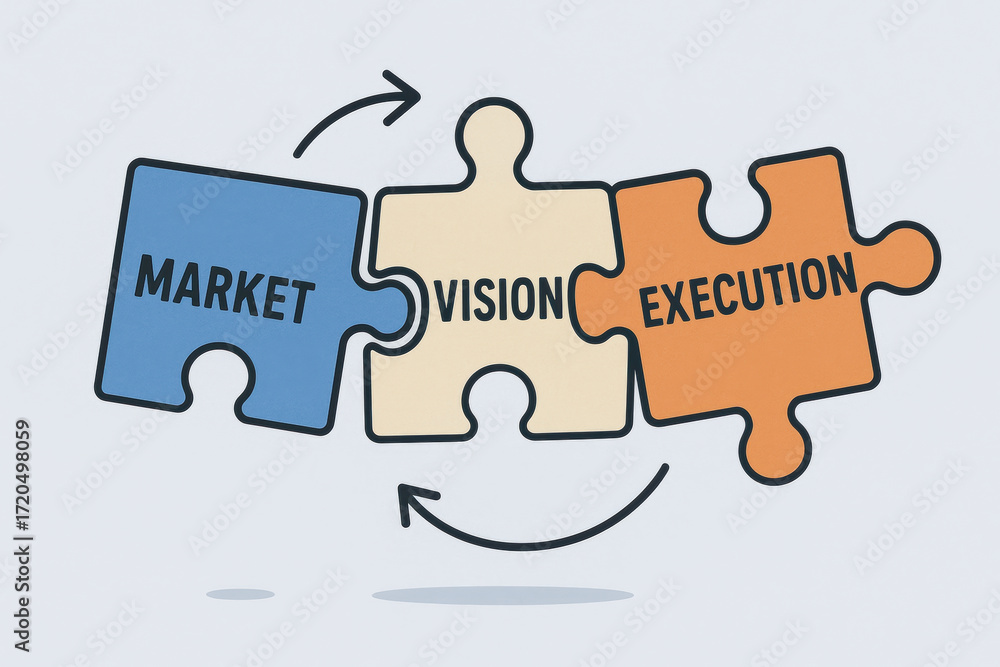 Poster innovative strategy connects market vision and execution in framework that drives business success a
