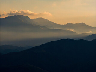 sunset in the mountains. mountain, landscape, sky, nature, sunset, sunrise, mountains, fog, morning, clouds, sun, hill, view, mist, forest, cloud, dawn, silhouette, valley, tree, hills, horizon, trave