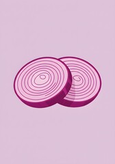 Two Sliced Red Onions on a Light Purple Background