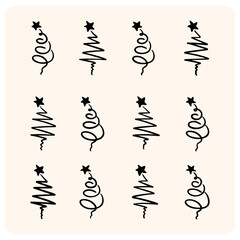 Abstract Spiral Christmas Tree Line Art Icons