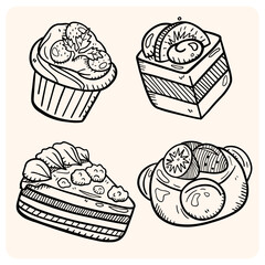 Detailed Hand-Drawn Pastry and Dessert Set
