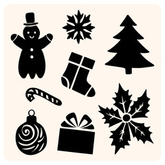Set of Bold Christmas Icons Silhouettes