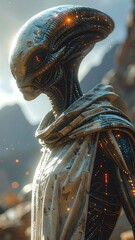 Alien Figure in Desolate Landscape