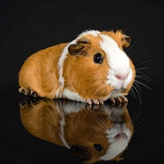 Cute Guinea Pig on Black Background.