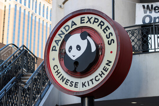 Las Vegas, NV, USA - Oct 28, 2024: Panda Express sign is seen at the front of its restaurant on the Las Vegas Strip. Panda Express is an American fast food chain known for its American Chinese cuisine