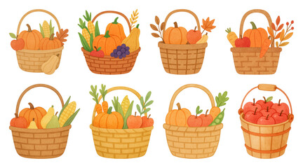PNG Autumn harvest baskets illustration, element set on transparent background