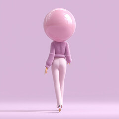 Bubble head lady walking. Creative modern anonymous concept