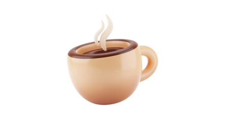 Warm Beige Coffee Cup with Steam on Transparent Background