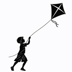 Child holding kite silhouette