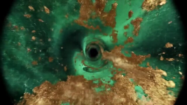 Abstract swirling pattern of emerald green and burnt umber