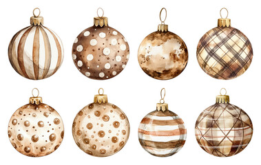 PNG Elegant brown Christmas ornaments design, element set on transparent background