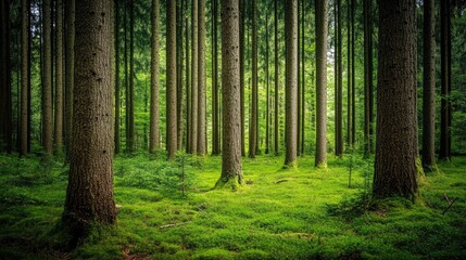 Obraz premium the view inside the forest is decorated with sunlight and trees