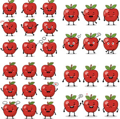 Cartoon apple characters with different emotions and poses. Vector illustration set.