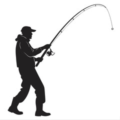 Obraz premium Fisherman with fishing pole silhouette