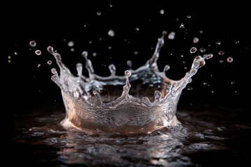Crown-shaped water splash on dark surface