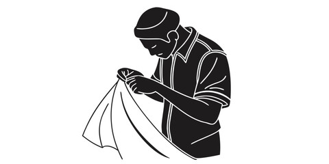 Tailor stitching cloth silhouette