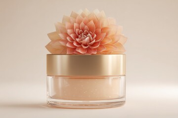 Cream jar with peach-colored dahlia