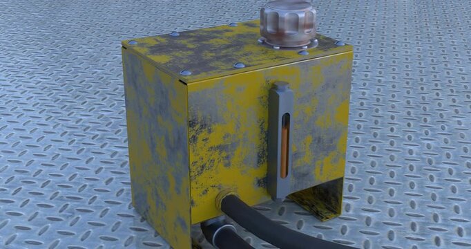 Hydraulic tank for industrial application showing a close up view of oil level and tank filter breather 