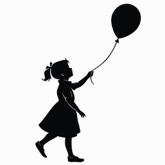 Girl holding balloon silhouette