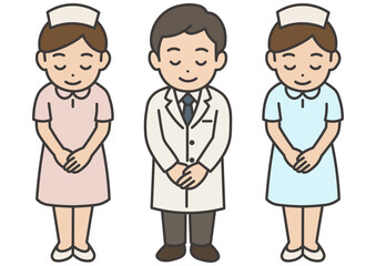 お辞儀するお医者さんと看護師さん
