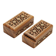 Exquisite carved wooden boxes set intricate floral designs ancient craftsmanship