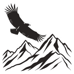Eagle flying over mountains silhouette