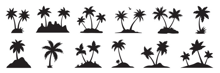 tropical palm silhouettes bundle beach island vectors for logos icons backgrounds ai eps jpeg png, editable scalable