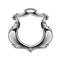 Classic Ornate Shield Decorative Frame with Symbolic Shape and Vintage Design for Elegant Identity Branding and Retro Aesthetics