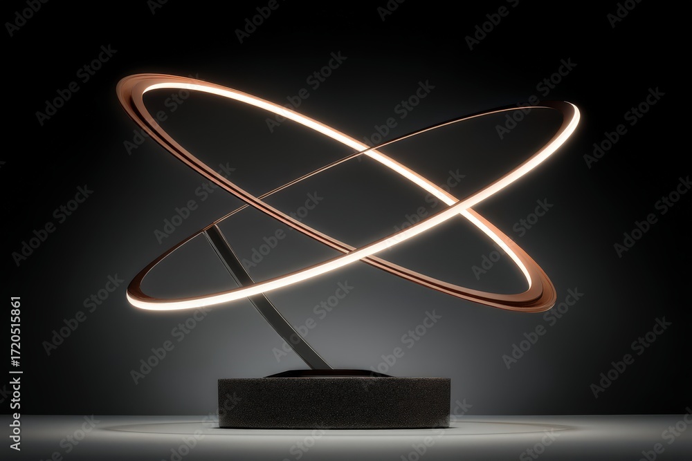 Aufkleber a captivating sculpture featuring two illuminated rings intertwined in a dynamic display of modern a