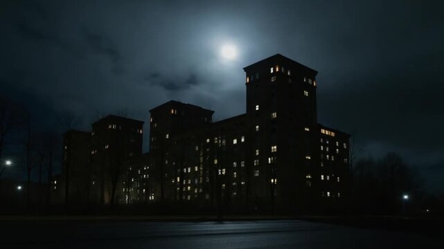 Night scene of an abandoned factory